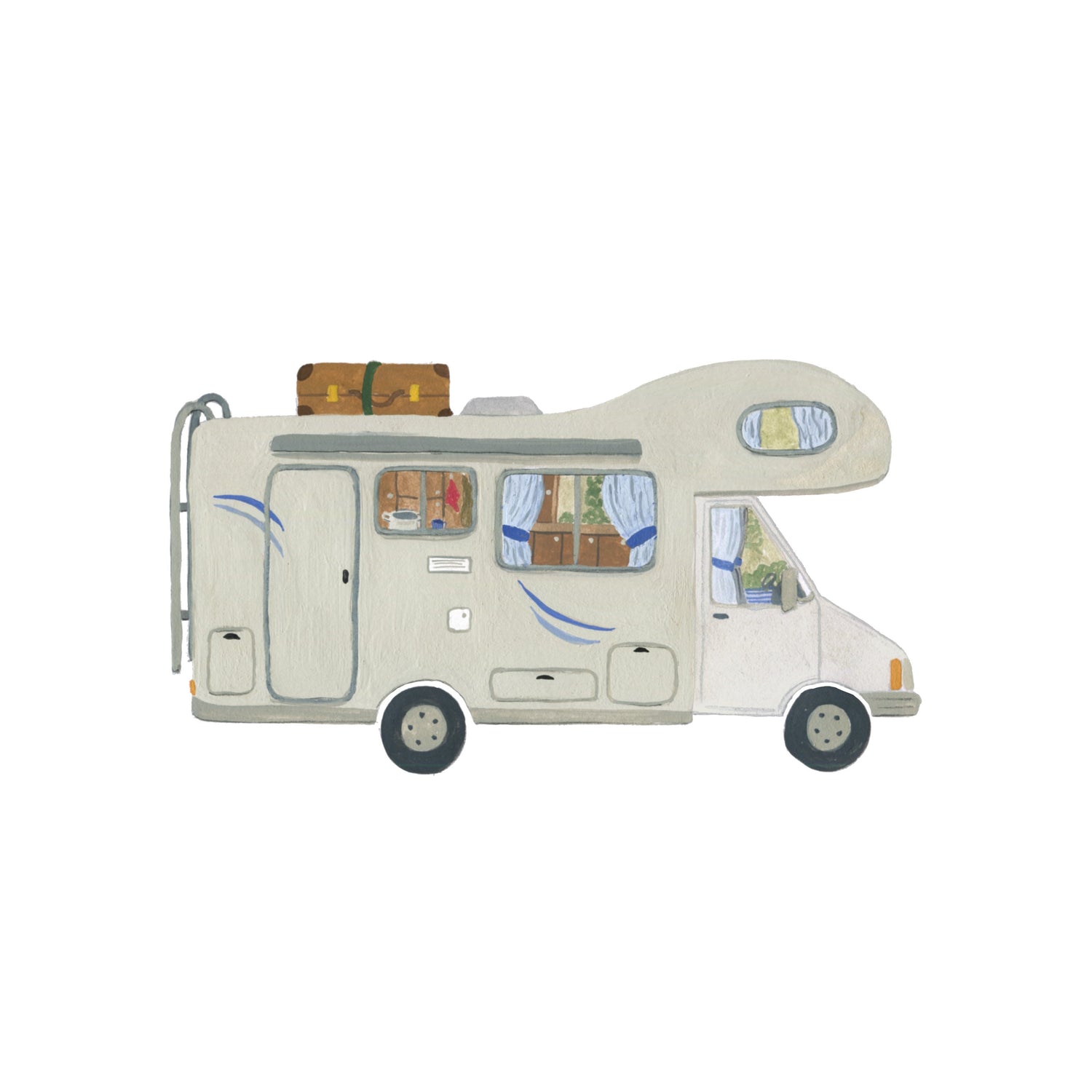 Handillustriertes Wohnmobil für Camper und Camping-Freunde.
