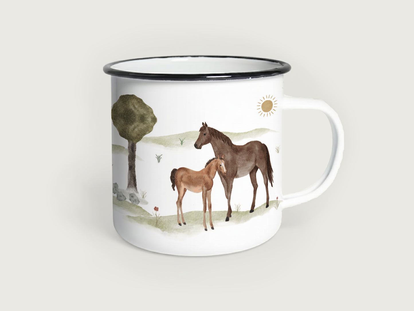 Emaille-Tasse "Pferde"