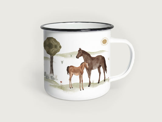 Emaille-Tasse "Pferde"