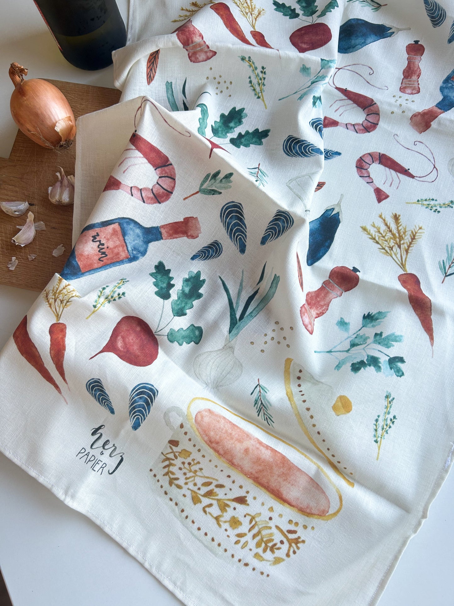 Geschirrtuch "Kasserolle" aus Leinenmix