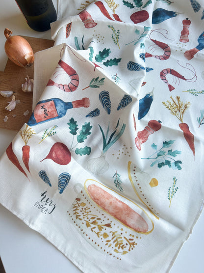 Geschirrtuch "Kasserolle" aus Leinenmix