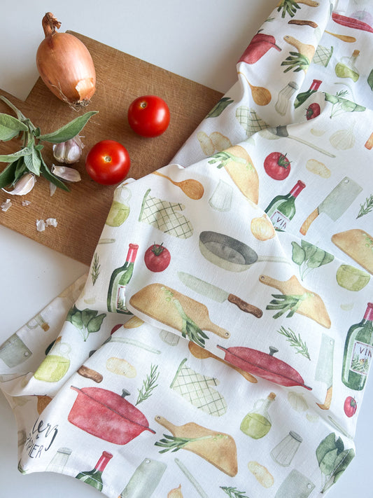 Geschirrtuch "Kochen" aus Leinenmix