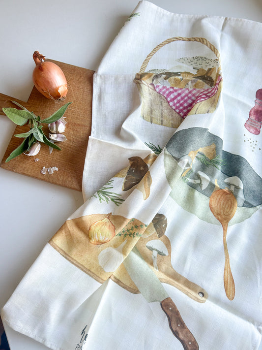 Geschirrtuch "Pilzpfanne" aus Leinenmix