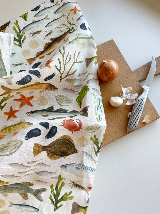 Geschirrtuch "Fische" aus Leinenmix