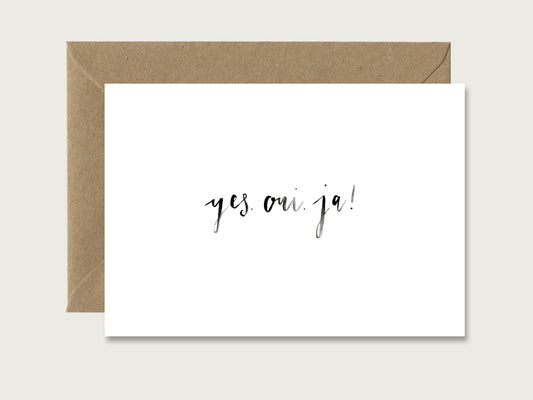 Hochzeitskarte "yes. oui. ja."