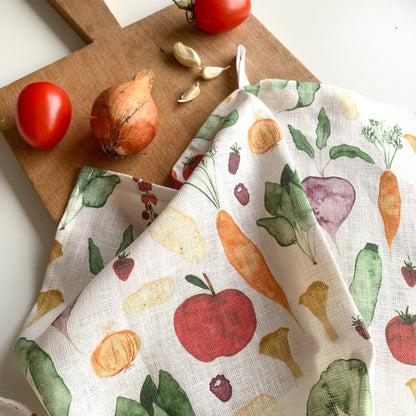 Geschirrtuch "Obst & Gemüse" aus Leinenmix