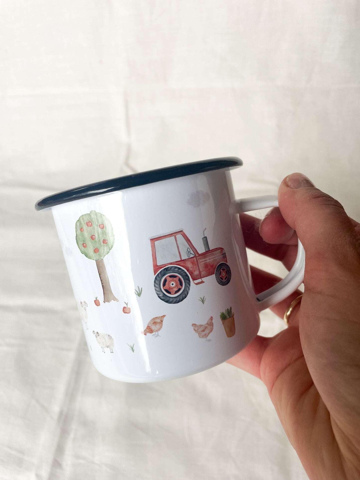 Emaille-Tasse "Bauernhof"