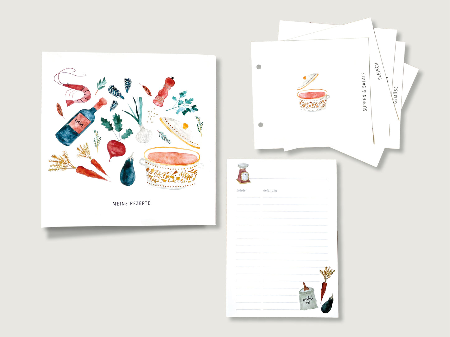 Rezeptordner "Topf" für DIN A5 mit Register und Rezeptbock