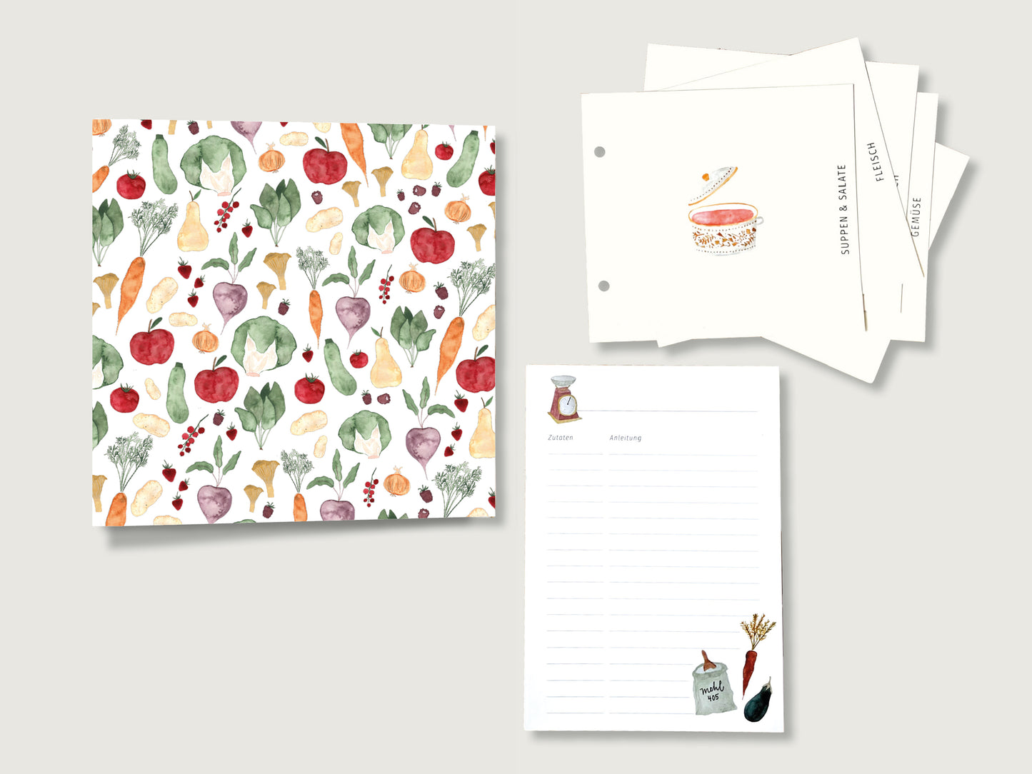 Rezeptordner "Obst & Gemüse" für DIN A5 mit Register und Rezeptbock