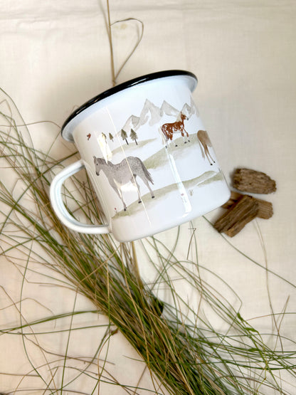 Emaille-Tasse "Pferde"