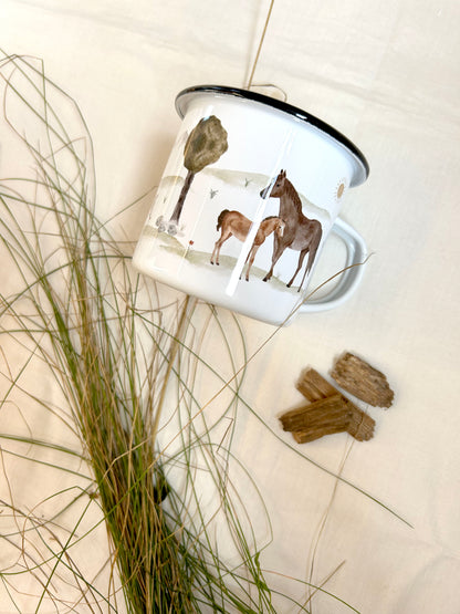 Emaille-Tasse "Pferde"