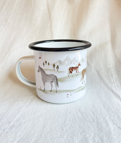Emaille-Tasse "Pferde"