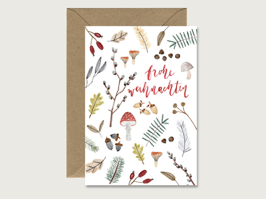 Weihnachtskarte "Natur" -  Klappkarte Weihnachten | Illustration | Aquarell | Wasserfarbe | Lettering || HERZ & PAPIER